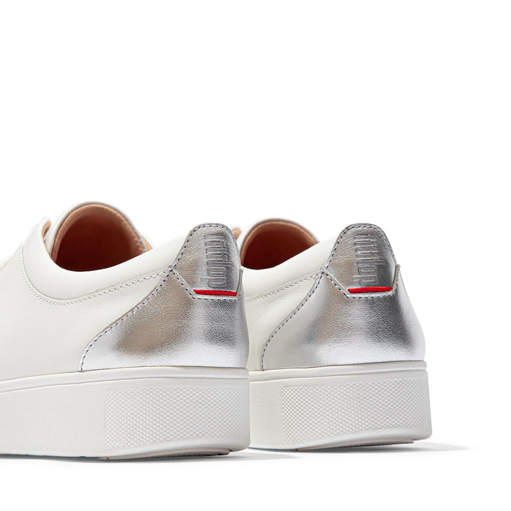 Fitflop Womens Sneakers - Rally Metallic-backtab Leather - White/Silver - 093-ERNBCQ